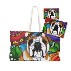 Weekender Tote and 2 Zipper Pouches with English Bulldog